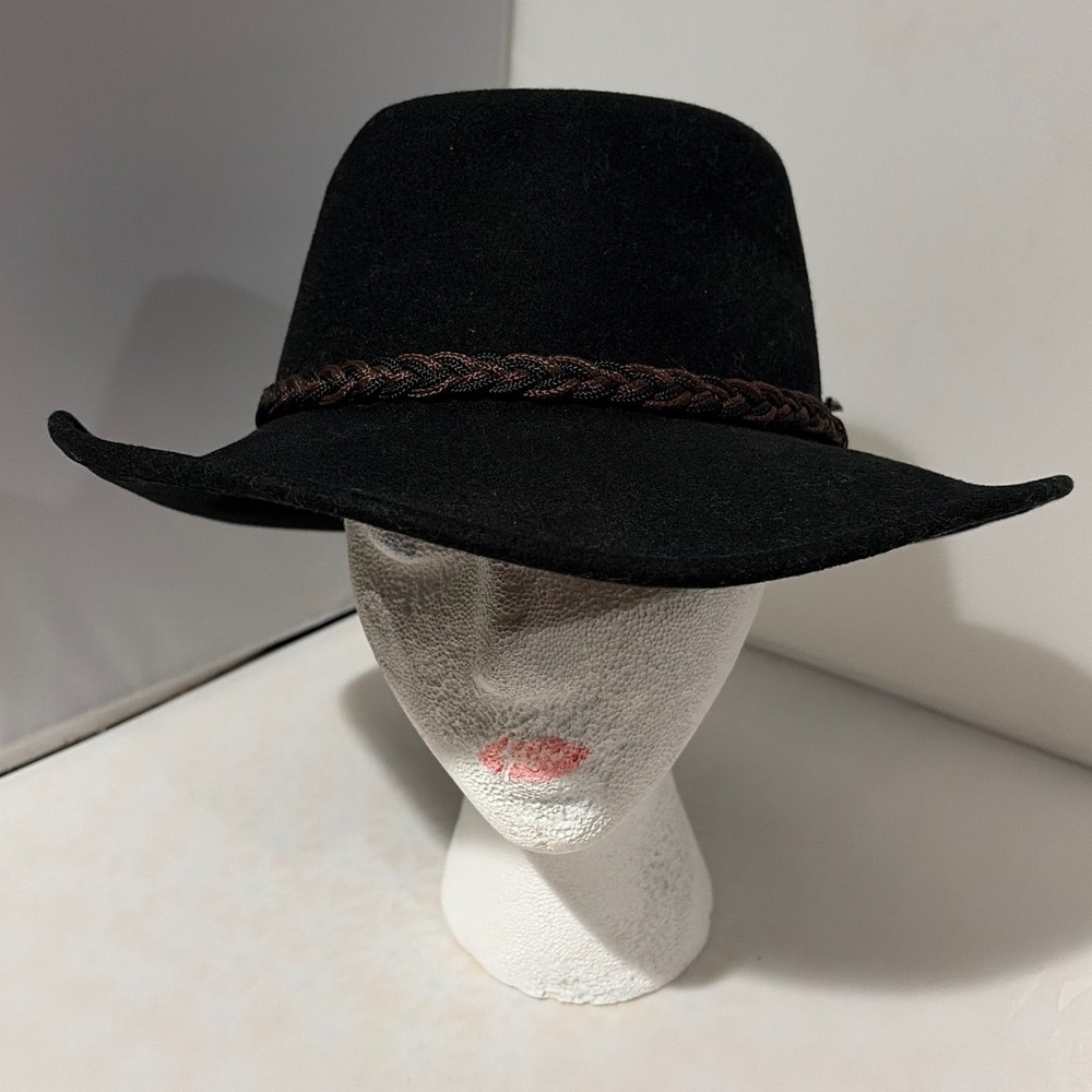 LiteFelt Black Wool Fedora Hat Braided Band Water Repellent Crushable USA Made